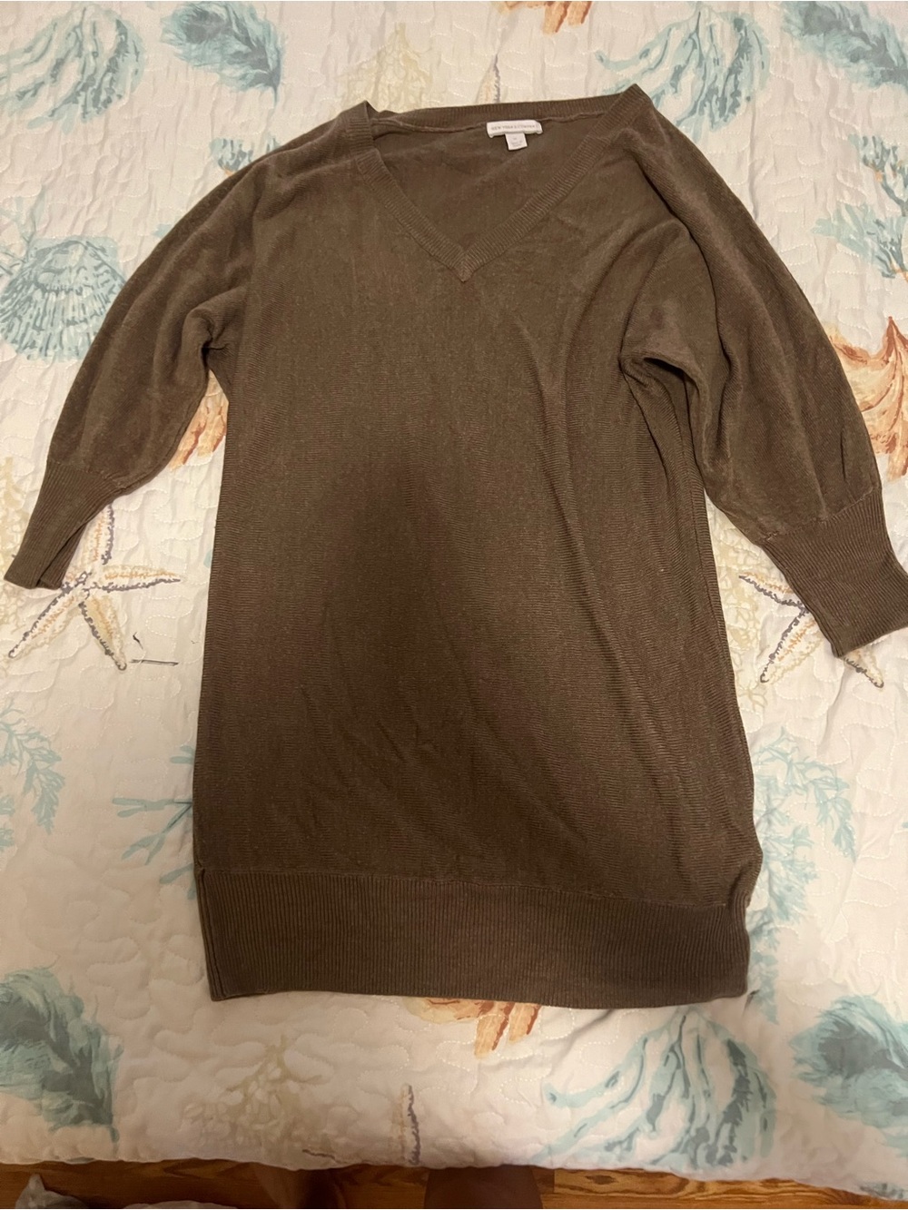 New York & Company Olive Green V-Neck Sweater